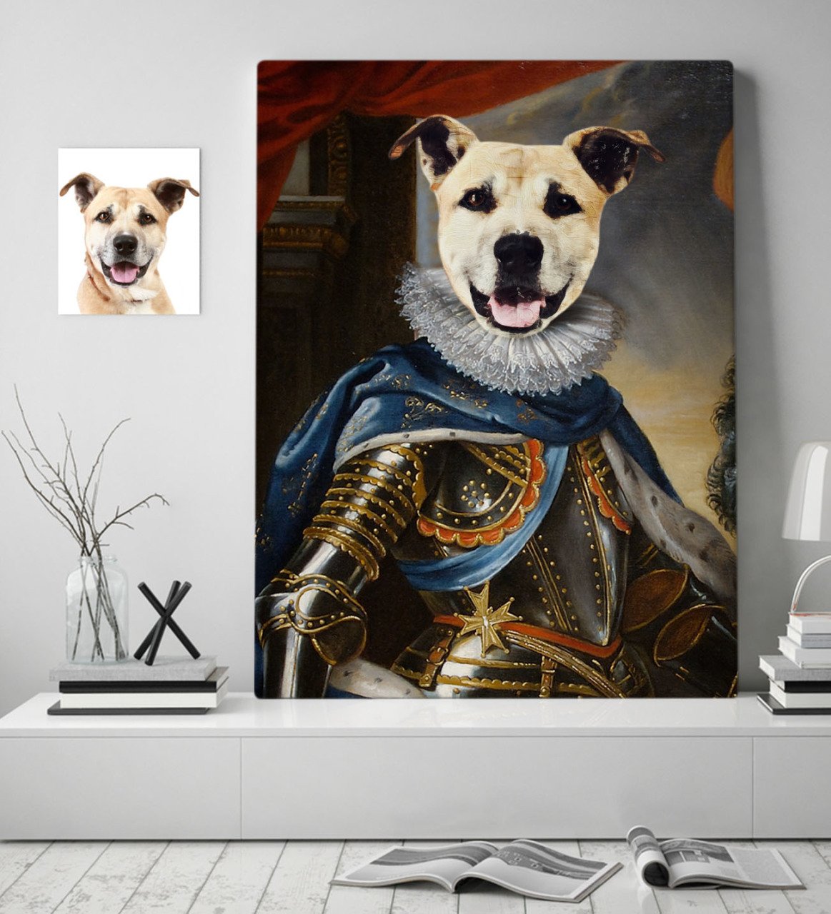 Kişiye Özel Evcil Dost Orta Çağ Kralı Köpek Pet Kanvas Tablo (50 x 70 cm.) 1