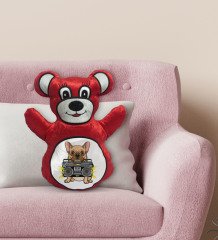 BK Gift Şarkıcı Köpek Tasarımlı Kırmızı Ayıcık Yastık-1