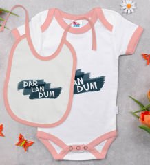 BK Kids Darlandum Tasarımlı Pembe Bebek Body Zıbın ve Mama Önlüğü Hediye Seti-1