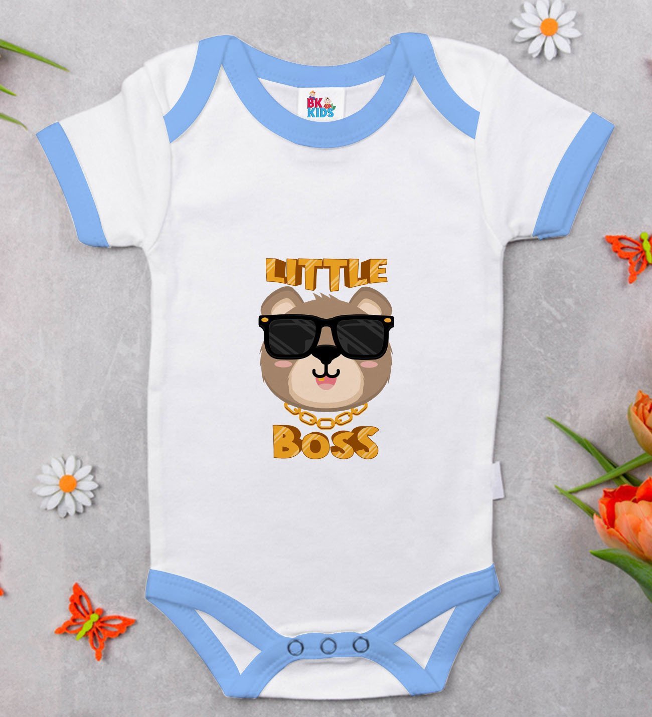 BK Kids Little Boss Tasarımlı Mavi Bebek Body Zıbın-1