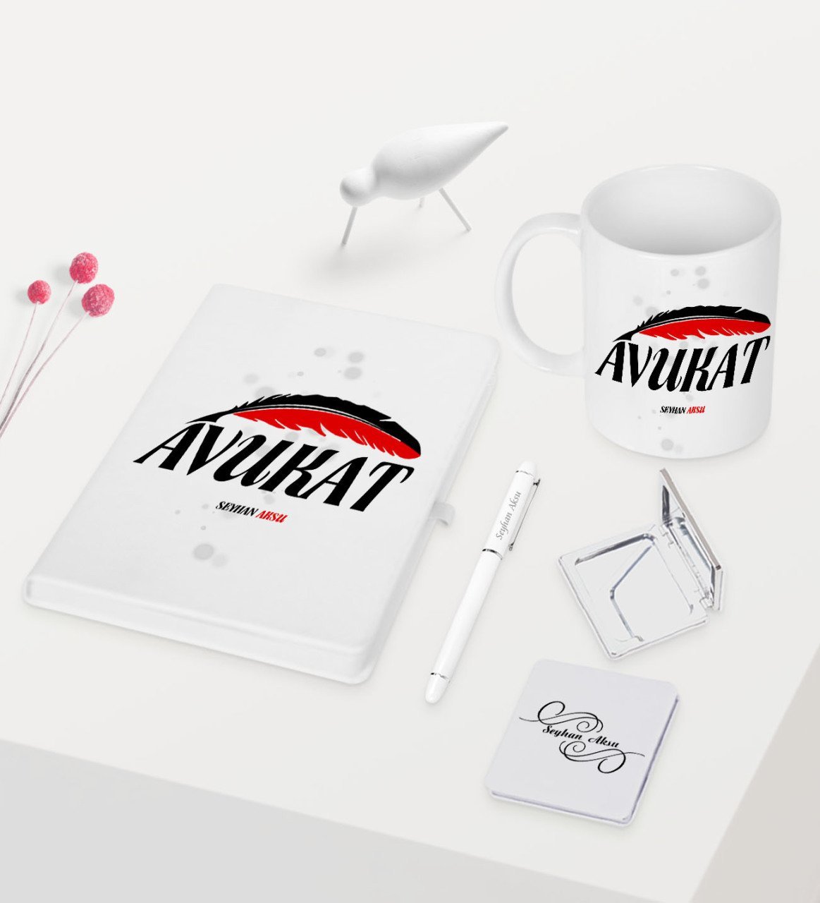 Kişiye Özel Avukat Temalı Beyaz Defter Kalem Kupa Ayna Seti - 7