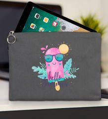BK Gİft Yaz Temalı-5 Antrasit Tablet Çantası 30x21cm, Ipad Çantası, Baskılı Tablet Kılıfı