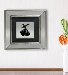 BK Gift Semazen Tasarımlı Dekoratif Aynalı Gümüş Duvar Çerçevesi-1
