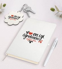 Kişiye Özel En İyi Öğretmen Beyaz Defter Kalem Ve Anahtarlık Hediye Seti-6