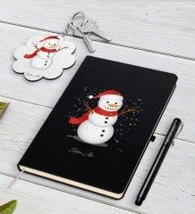 Kişiye Özel Kardan Adam Siyah Defter Kalem ve Anahtarlık Hediye Seti-2