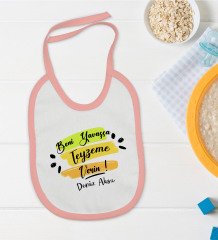 BK Kids Kişiye Özel Pembe Bebek Mama Önlüğü - Model 40