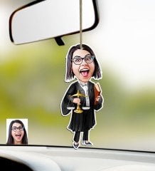 Kişiye Özel Bayan Avukat Karikatürlü Ahşap Araba Dikiz Ayna Süsü