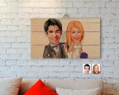 Kişiye Özel Evleniyoruz Karikatürlü Otantik Ahşap Palet Tablo-6