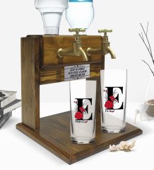 Kişiye Özel Renkli Baskılı Harf Tasarımlı İkili Rakı Bardağı ve Çift Musluklu Doğal Ahşap Rakı Standı-6