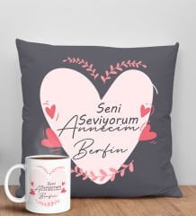 BK Gift Kişiye Özel İsimli Anneler Günü Tasarımlı Antrasit Kırlent Yastık ve Kupa Seti, Anneye Hediye, Ev Dekorasyonu, Anneler Günü Hediyesi-10