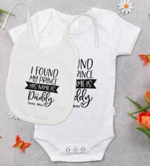 BK Kids Kişiye Özel His Name Is Daddy Tasarımlı Bebek Body Zıbın ve Mama Önlüğü Hediye Seti - Model 1