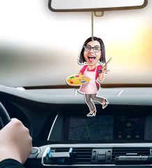 Kişiye Özel Bayan Ressam Karikatürlü Ahşap Araba Dikiz Ayna Süsü