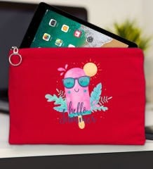 BK Gİft Yaz Temalı-5 Kırmızı Tablet Çantası 30x21cm, Ipad Çantası, Baskılı Tablet Kılıfı