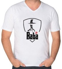 BK Gift Baba Godfather Tasarımlı V Yaka Tişört-15