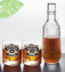BK Gift Kişiye Özel İsimli DTF Chivas Tasarımlı İkili Viski Kadehi ve Karaf Seti-1, Arkadaşa Hediye, Sevgiliye Hediye