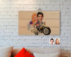 Kişiye Özel Evleniyoruz Karikatürlü Otantik Ahşap Palet Tablo-8