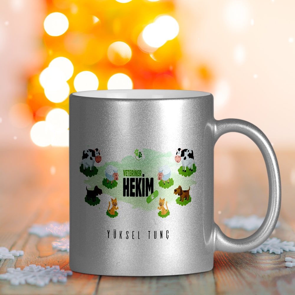 Kişiye Özel Mesleki Veteriner Hekim Gümüş Yaldızlı Kupa Bardak - 4