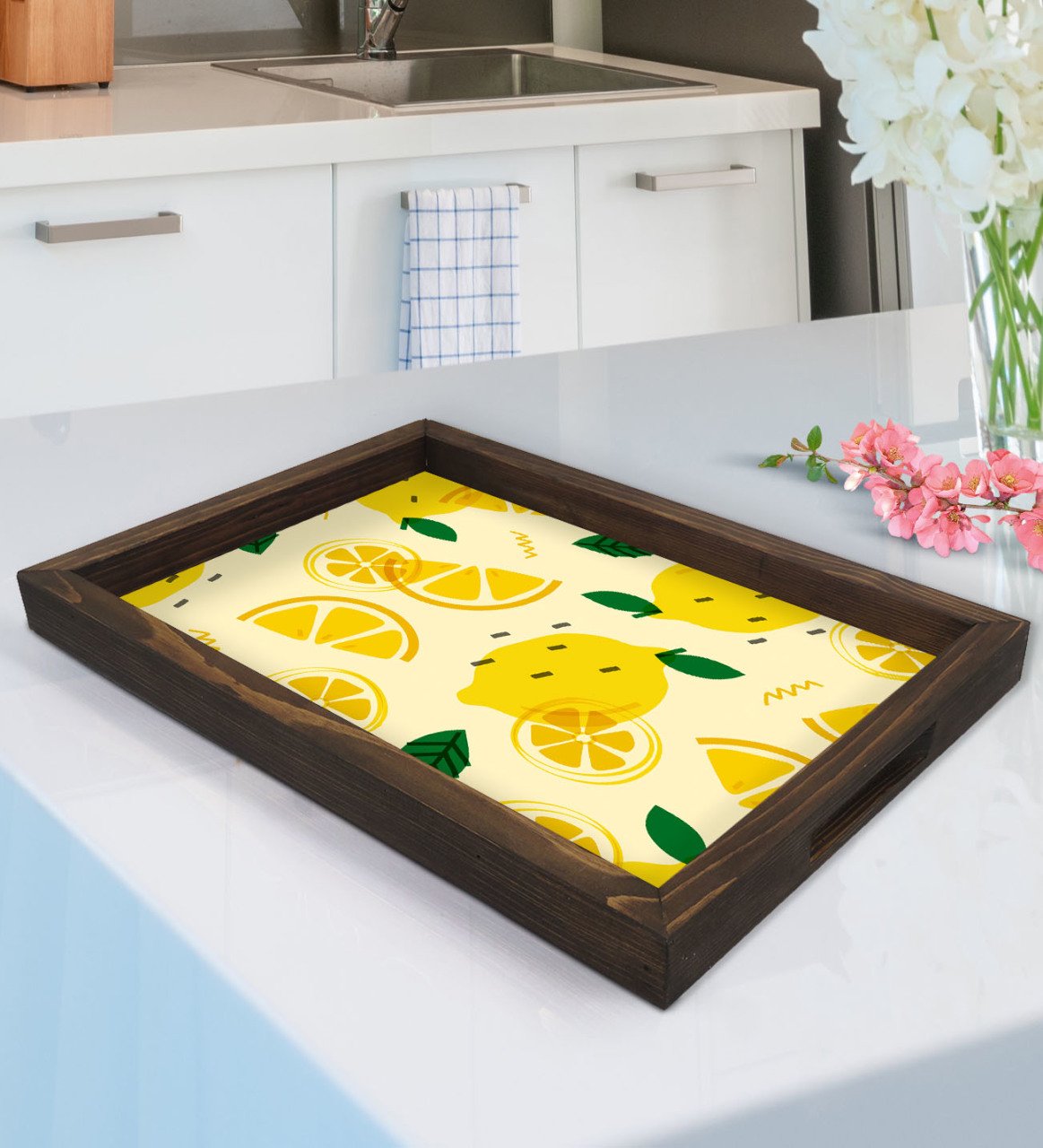 BK Gift Limon Tasarımlı Doğal Ahşap Tepsi-1
