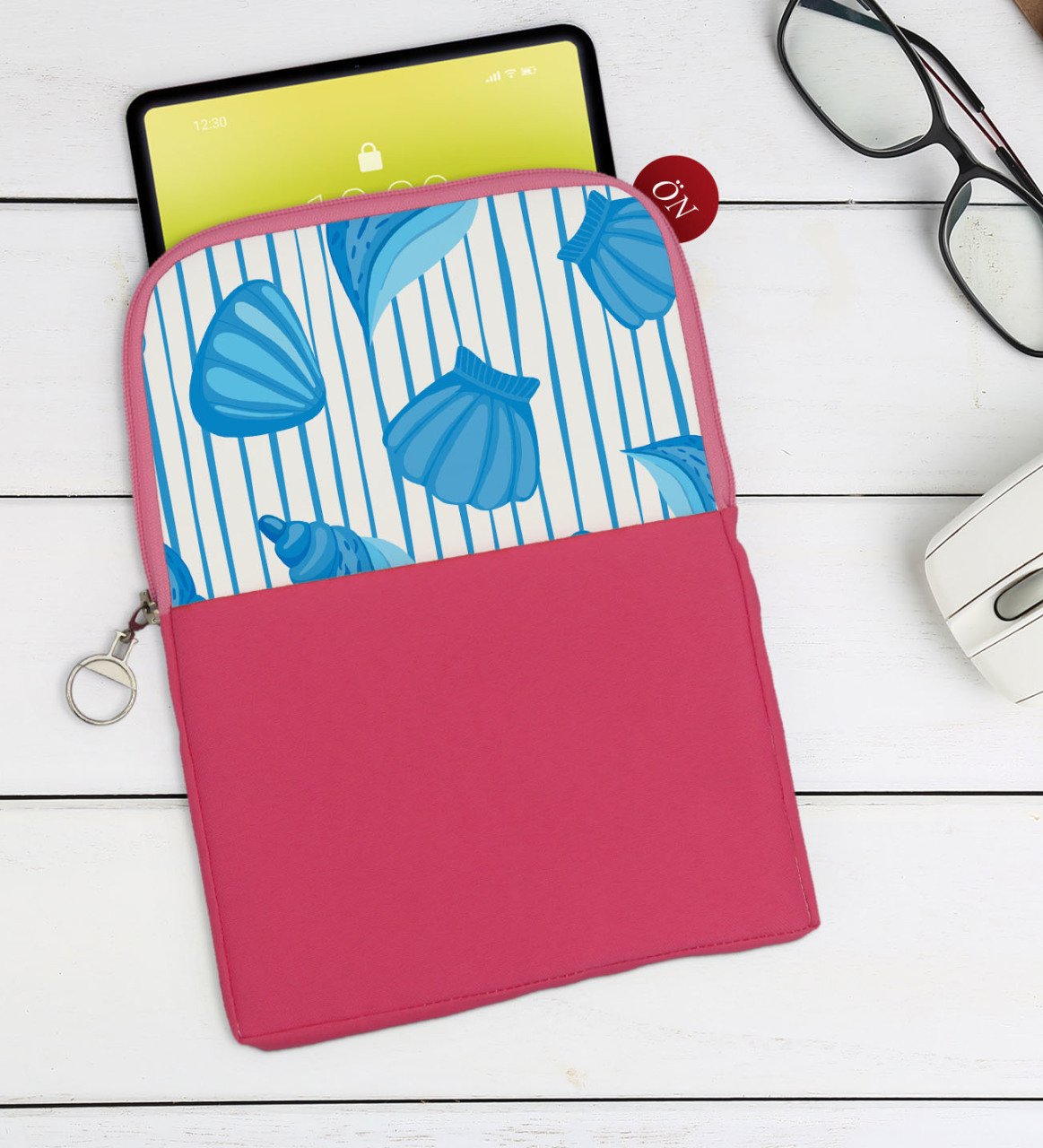 BK Gift Deniz Kabukları Tasarımlı Taşınabilir Koruyucu Tablet Kılıfı & Organizer Çanta - Pembe-2
