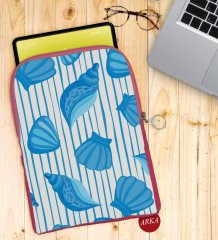 BK Gift Deniz Kabukları Tasarımlı Taşınabilir Koruyucu Tablet Kılıfı & Organizer Çanta - Pembe-2