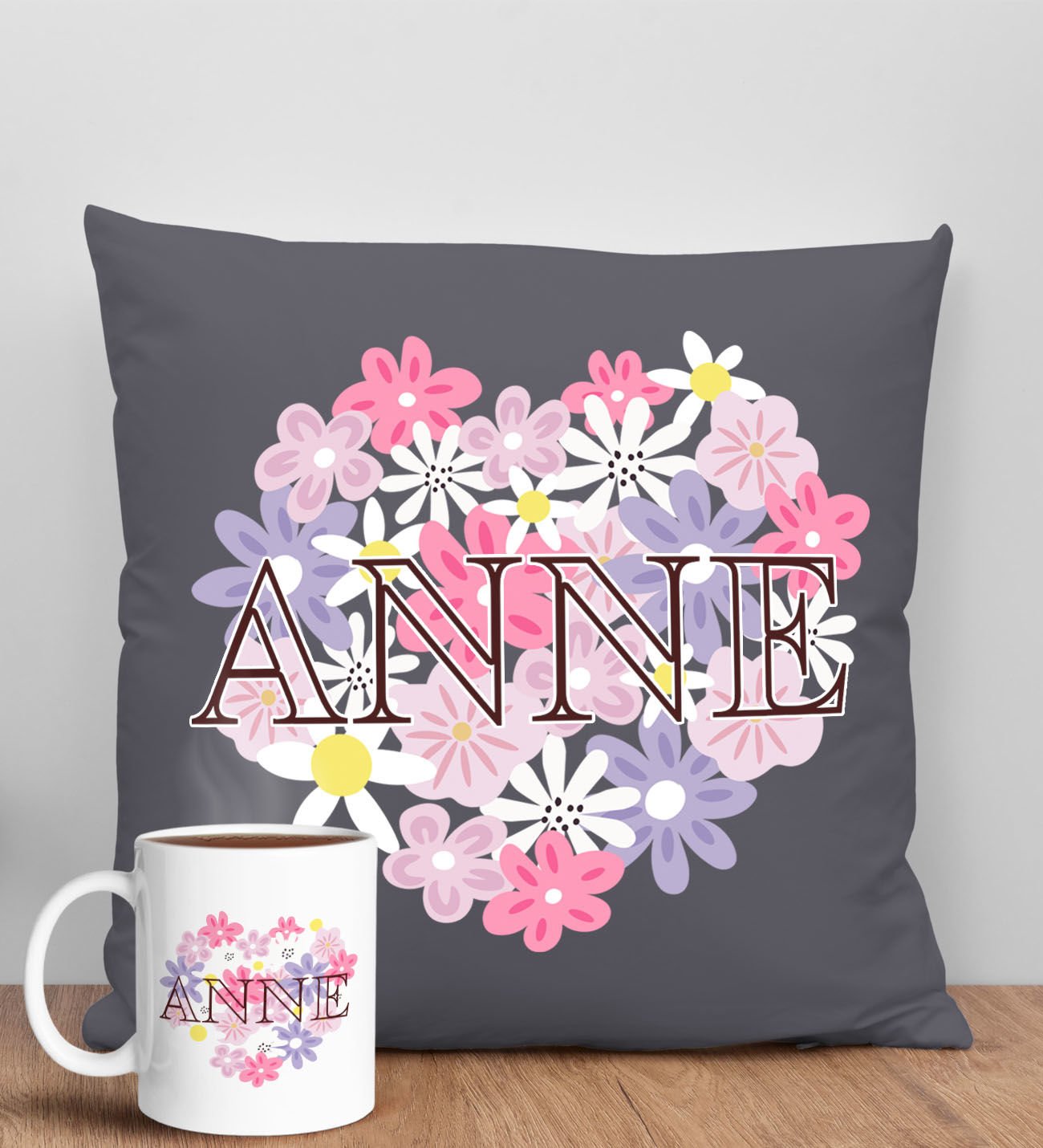 BK Gift Anneler Günü Tasarımlı Antrasit Kırlent Yastık ve Kupa Seti, Anneye Hediye, Ev Dekorasyonu, Anneler Günü Hediyesi-3