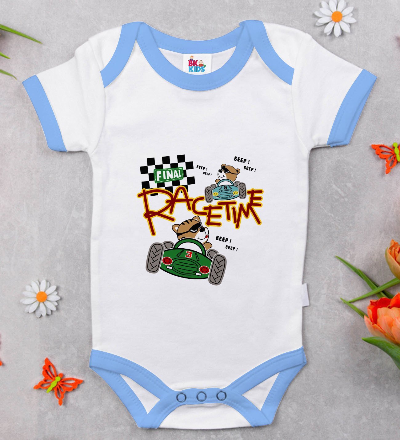 BK Kids Race Time Tasarımlı Mavi Bebek Body Zıbın-1