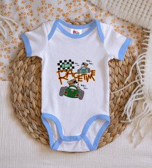 BK Kids Race Time Tasarımlı Mavi Bebek Body Zıbın-1
