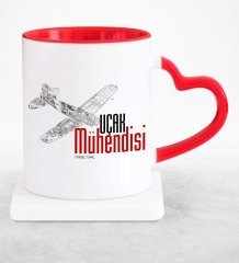 Kişiye Özel Mesleki Uçak Mühendisi Kırmızı Kalpli Kupa Bardak