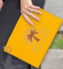 BK Gİft Yaz Temalı-6 Astarlı Sarı Portföy Çanta 30x21cm, Baskılı El Çantası, Organizer Çanta