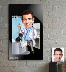 Kişiye Özel Bay Veteriner Hekim Karikatür Ahşap Tablo - 1