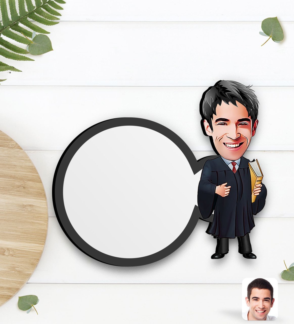 Kişiye Özel Erkek Avukat Karikatürlü Ahşap Bardak Altlığı-1