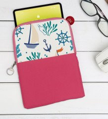 BK Gift Denizci Tasarımlı Taşınabilir Koruyucu Tablet Kılıfı & Organizer Çanta - Pembe-1