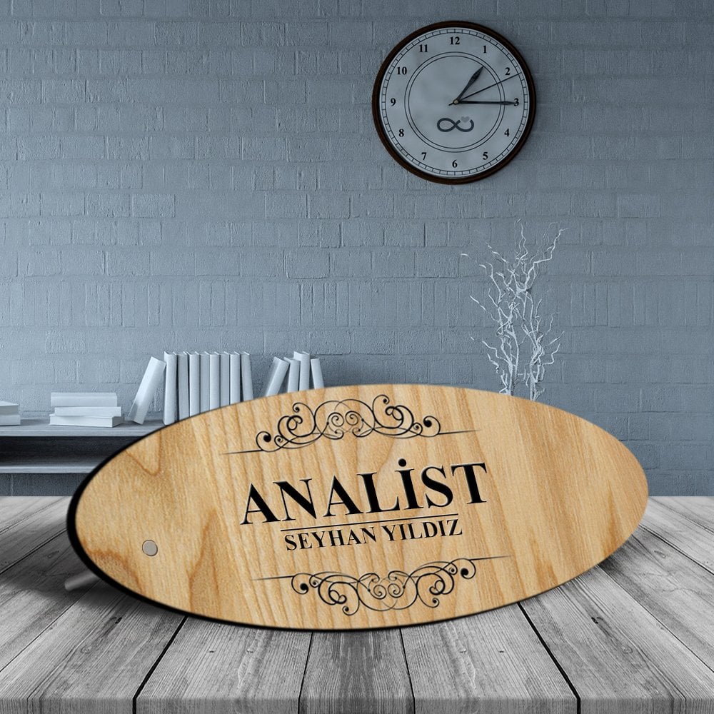 Kişiye Özel Mesleki Analist Ahşap Oval Masa İsimliği  - 2