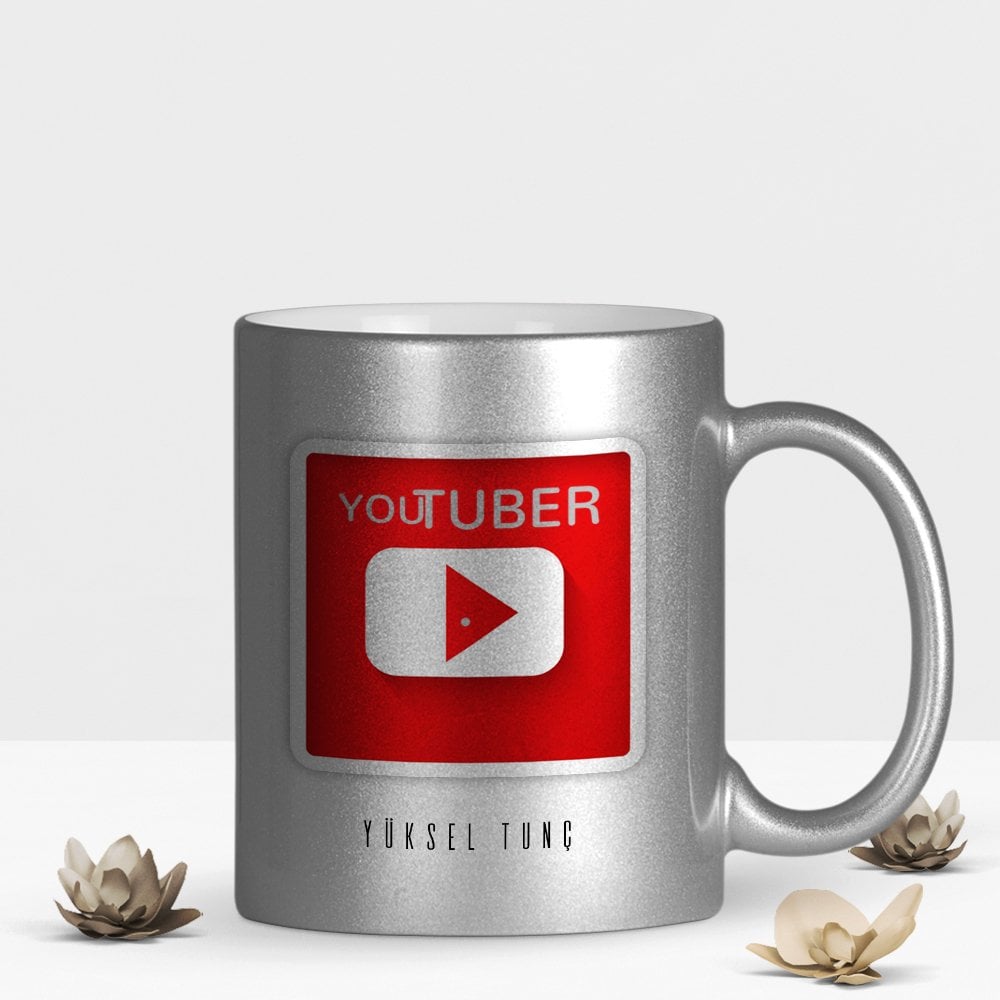 Kişiye Özel Mesleki Youtuber Gümüş Yaldızlı Kupa Bardak - 1