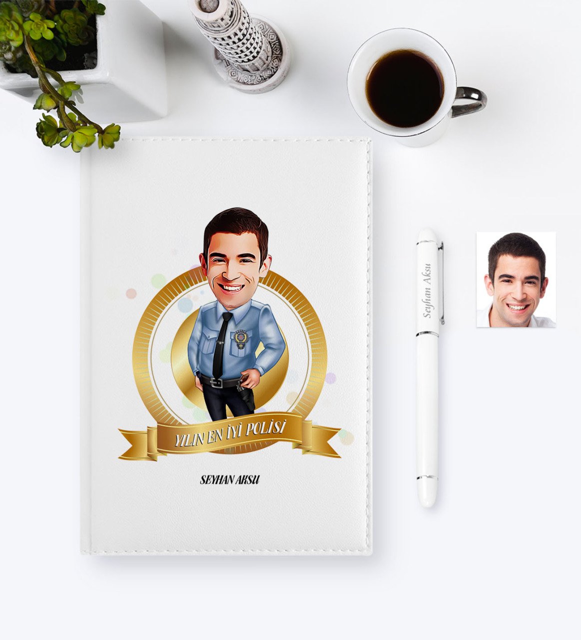 Kişiye Özel Yılın En İyi Polisi Karikatürlü 2023 Ajanda Kalem Seti - 1