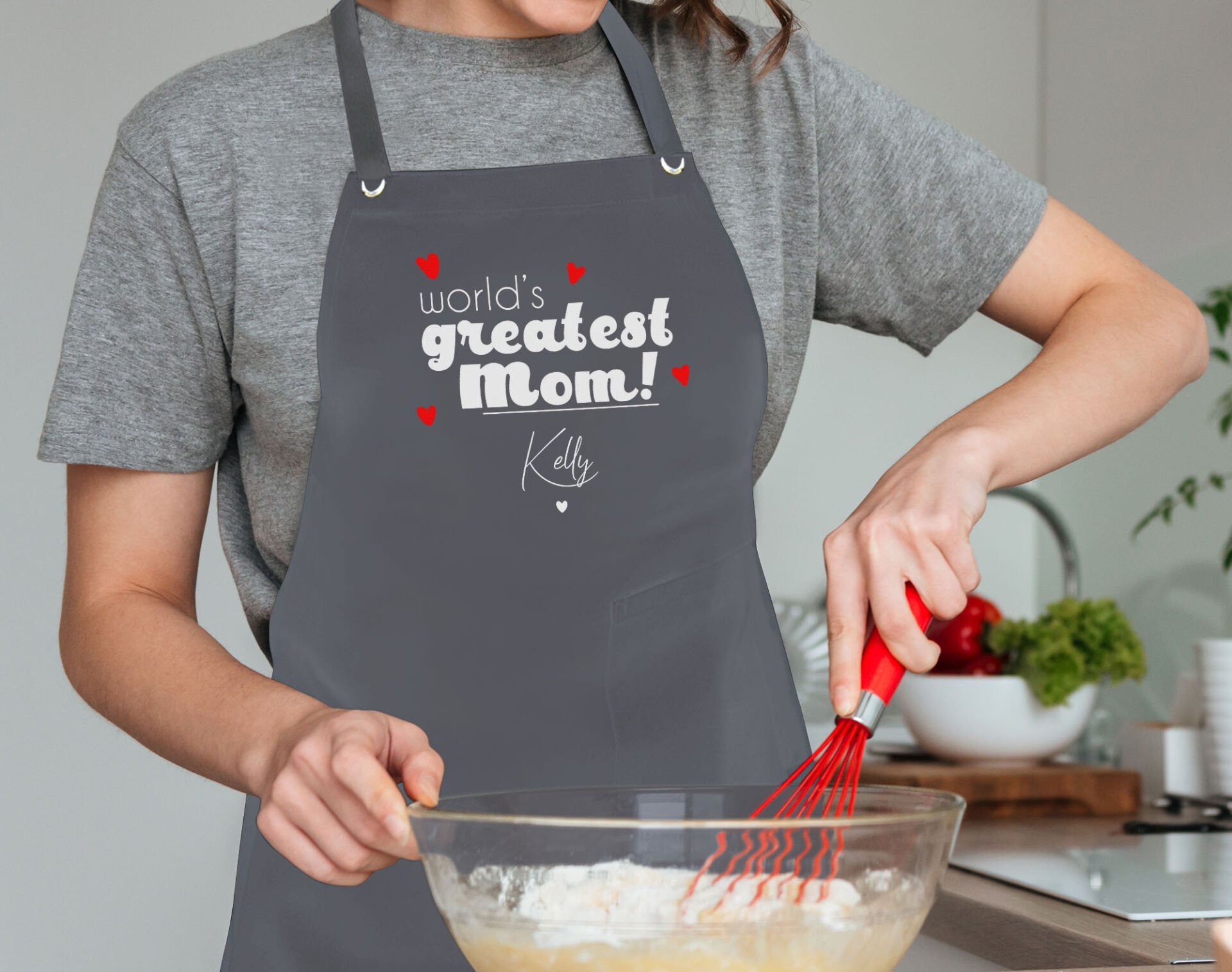 BK Gift Kişiye Özel İsimli Anneler Günü Tasarımlı Profesyonel Antrasit Mutfak Önlüğü, Aşçı Önlüğü, Şef Önlüğü, Anneye Hediye-10