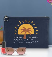 BK Gİft Yaz Temalı-6 Astarlı Lacivert Portföy Çanta 30x21cm, Baskılı El Çantası, Organizer Çanta