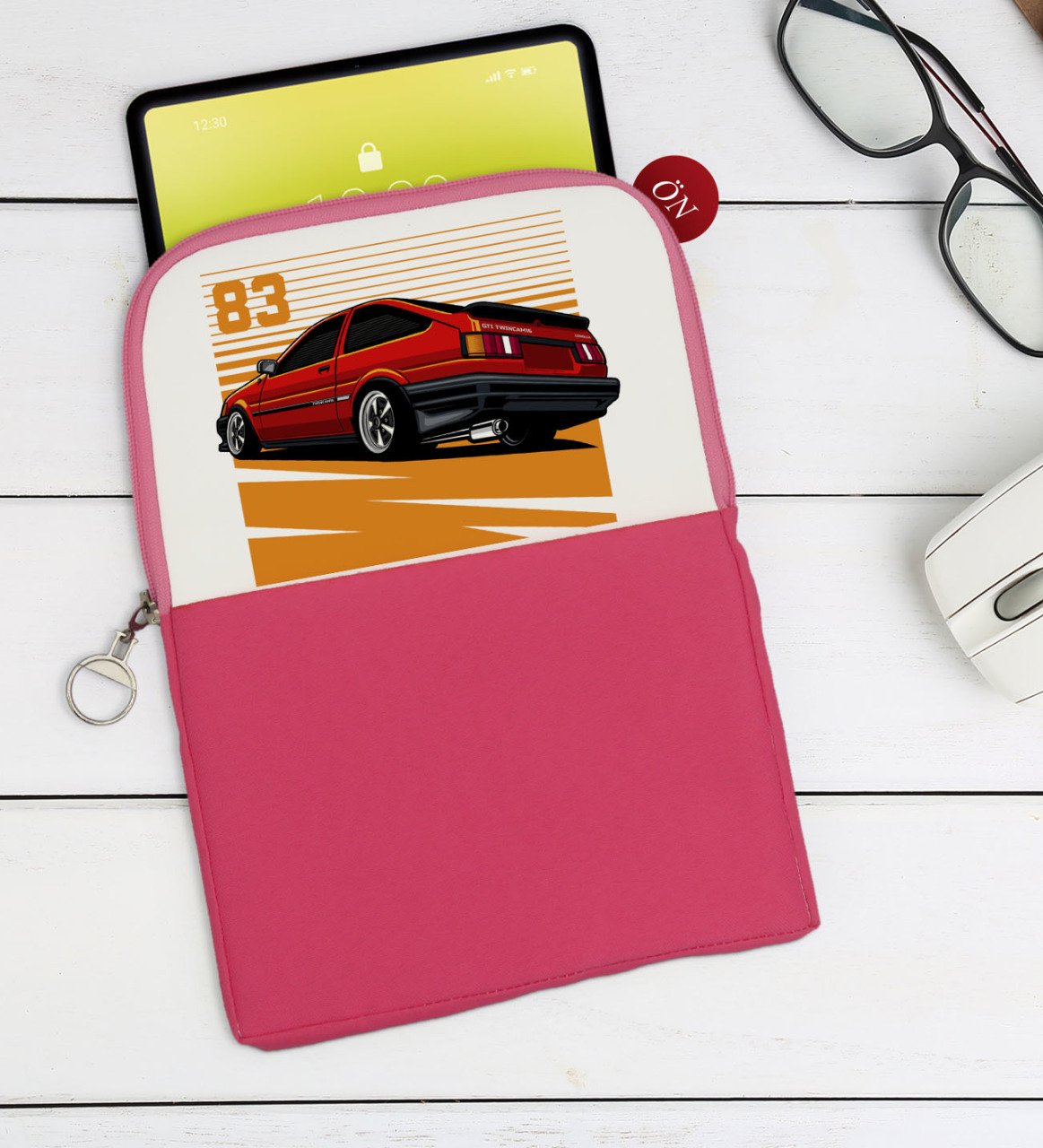 BK Gift Dirift Car Tasarımlı Taşınabilir Koruyucu Tablet Kılıfı & Organizer Çanta - Pembe-1