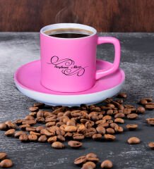 BK Gift Kişiye Özel İsimli Mat Pembe Renk Türk Kahvesi Fincanı-3, Renkli Türk Kahvesi Fincanı