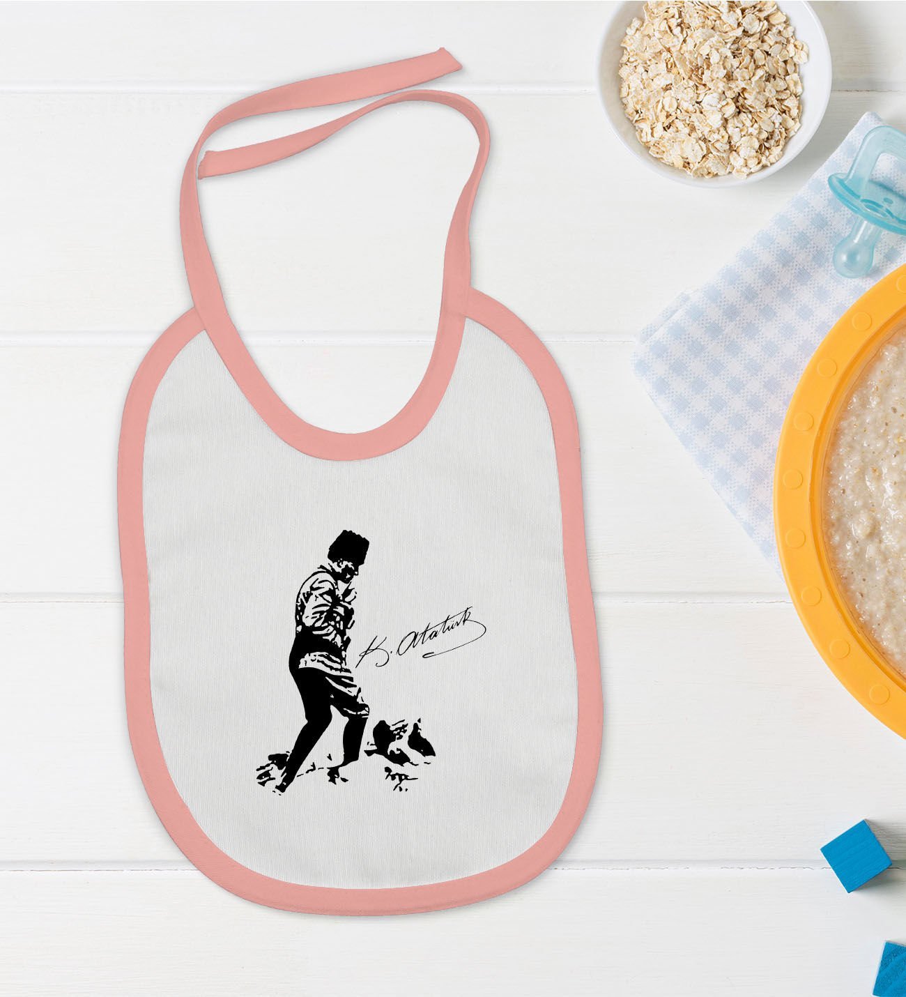BK Kids Atatürk Temalı Pembe Bebek Mama Önlüğü-16