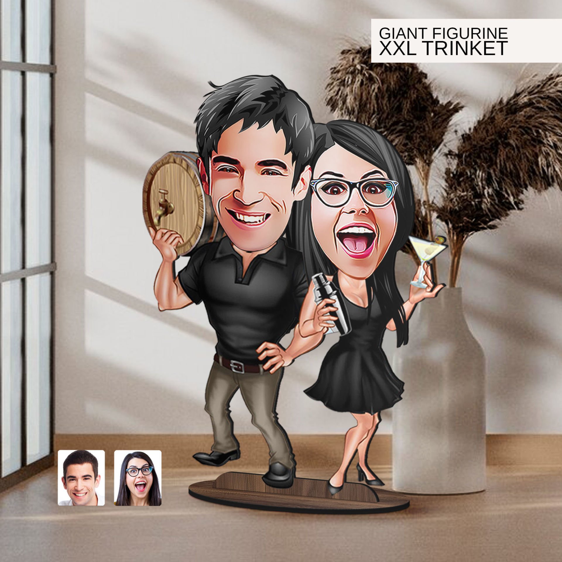 BK Gift Kişiye Özel Sevgililer Karikatürlü Büyük Boy Ahşap Biblo-18 Arkadaşa Hediye , Sevgiliye Hediye, Kişiye Özel Biblolar