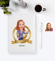 Kişiye Özel Yılın En İyi Bayan Öğretmeni Karikatürlü 2023 Ajanda Kalem Seti - 1