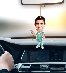 Kişiye Özel Bay Cerrah Karikatürlü Ahşap Araba Dikiz Ayna Süsü