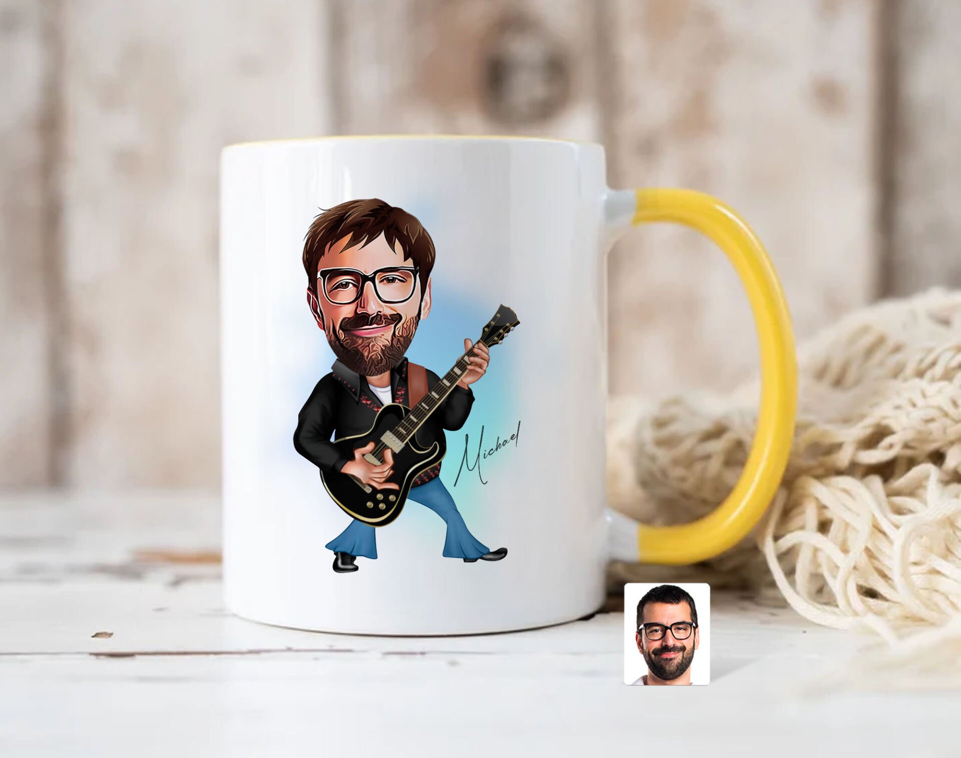 Bk Gift Kişiye Özel Rock And Roll Karikatürlü Sarı Kupa Bardak-1, Sevgiliye Hediye, Arkadaşa Hediye