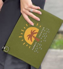 BK Gİft Yaz Temalı-6 Astarlı Yeşil Portföy Çanta 30x21cm, Baskılı El Çantası, Organizer Çanta