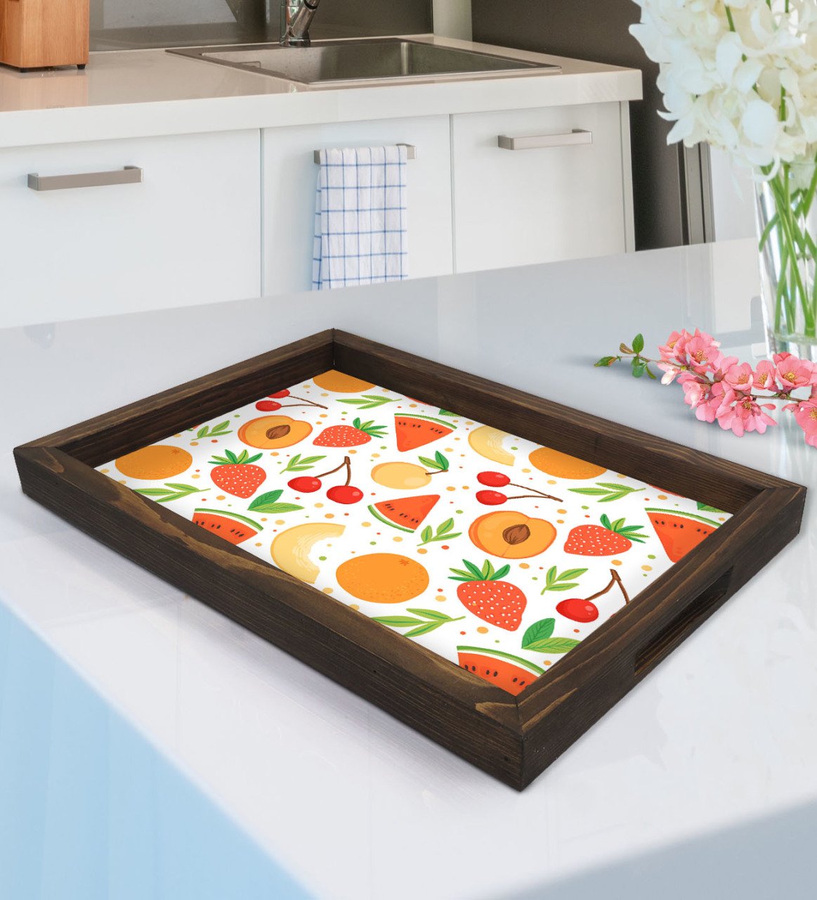 BK Gift Meyveler Tasarımlı Doğal Ahşap Tepsi-3