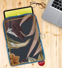 BK Gift Çiçekler Tasarımlı Taşınabilir Koruyucu Tablet Kılıfı & Organizer Çanta - Mavi-1