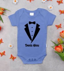 BK Kids Kişiye Özel İsimli Mavi %100 Pamuklu Kısa Kol Bebek Body Zıbın-2, Yeni Doğan Bebek Hediyesi