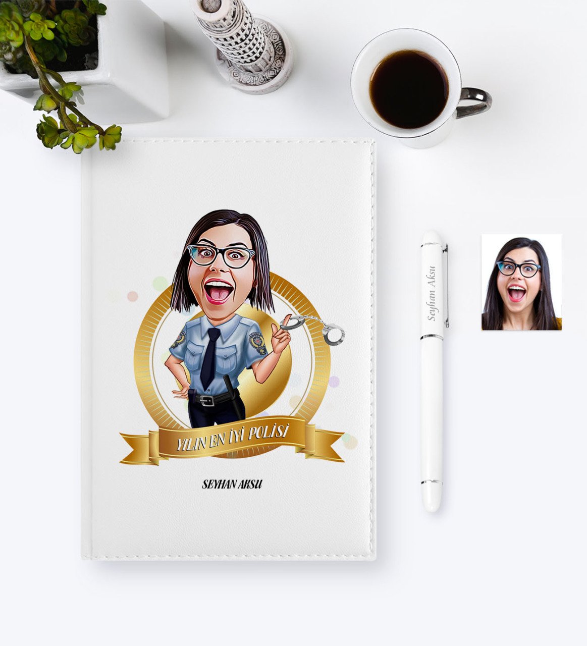 Kişiye Özel Yılın En İyi Bayan Polisi Karikatürlü 2023 Ajanda Kalem Seti - 1