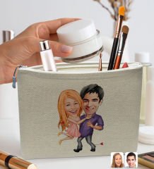 BK Gift Kişiye Özel Sevgililer Karikatürlü Keten Makyaj Çantası, Sevgiliye Hediye, Arkadaşa Hediye, Sevgililer Günü Hediyesi, Doğum Günü Hediyesi-5
